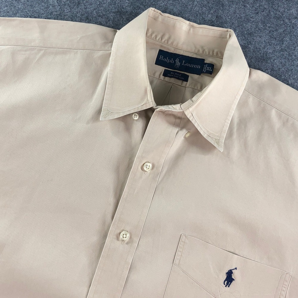 Ralph Lauren Blake Mens Shirt L Tan Cotton Long Sleeve Down Classic Prep